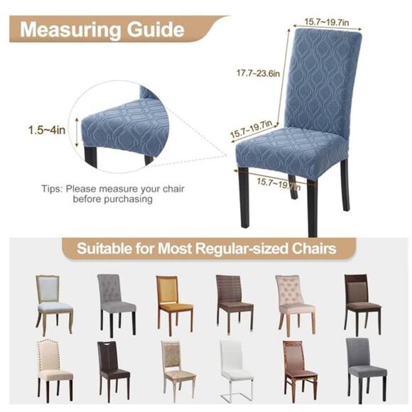 NIB SearchI Washable Stretch Jacquard Gray-Blue Geometric Kitchen Chair Covers - Picture 3 of 9